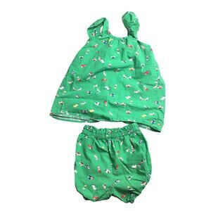 Hanna Andersson Green Birds top and shorts Size 90 3T